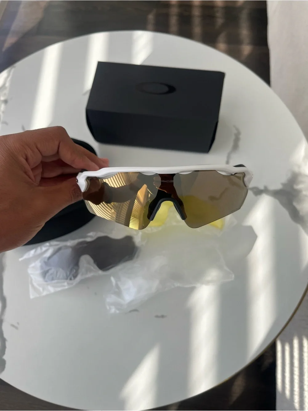 Oakley White Frame Sunglasses with Gold/Bronze Mirrored Lens